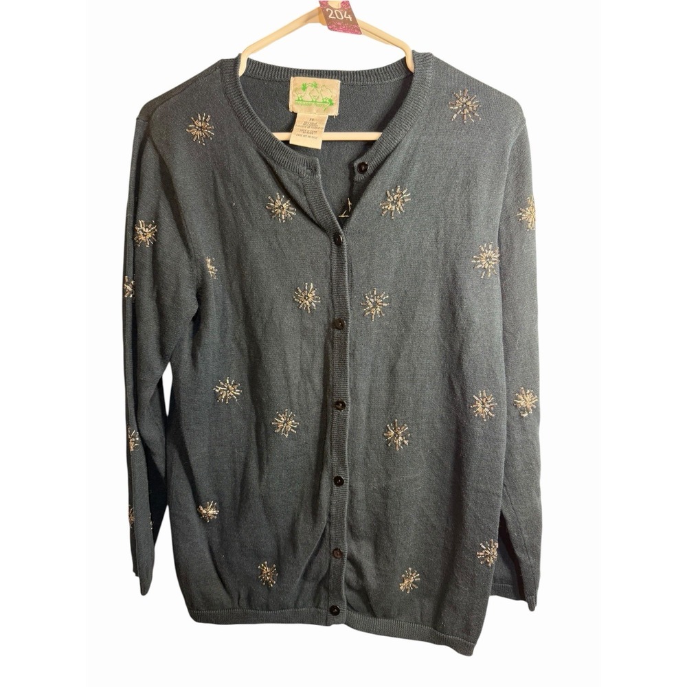 the quacker factory womens button front cardigan blue size XS long sleeve